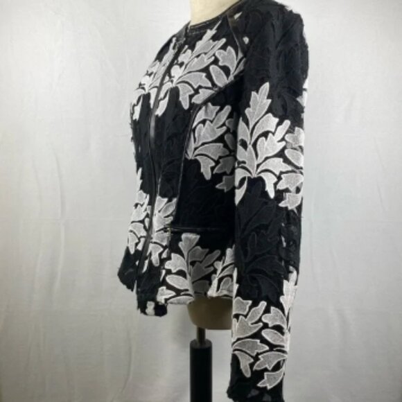 INC International Concepts | Black & White Lace Peplum Jacket | Women’s Medium - Picture 11 of 16